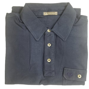 Camiseta de malha de algodão gola polo azul, bonita, confortável, fabricada em tecido malha de algodão e perfeito caimento