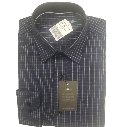 Camisa de flanela xadrez azul noite manga longa de algodão 2 Camisa de flanela xadrez azul noite manga longa