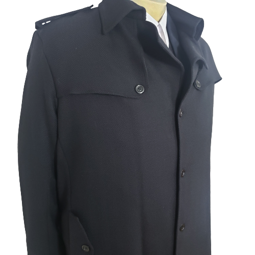 Sobretudo de tecido preto plus size em lã italiana, ref-1601-PP 2 Sobretudo de tecido preto plus size em lã italiana