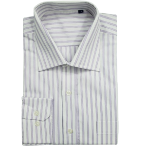 Camisa de algodão branca com listras lilás