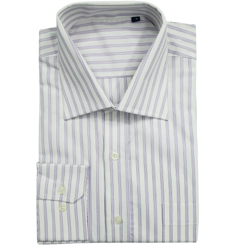 Camisa de algodão branca com listras lilás