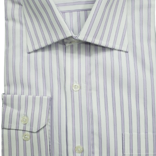 Camisa de algodão branca com listras lilás