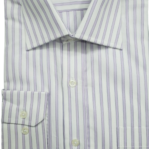 Camisa de algodão branca com listras lilás
